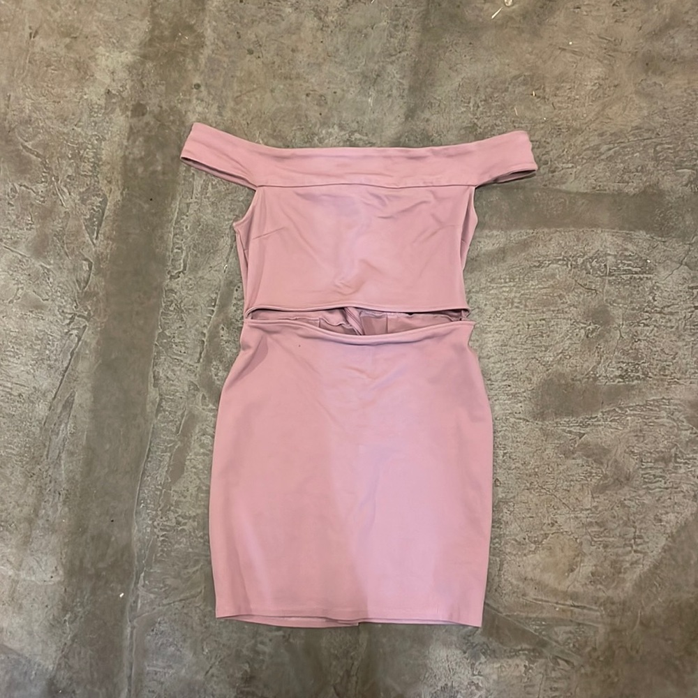 Light purple off the shoulder with stomach slit dress
